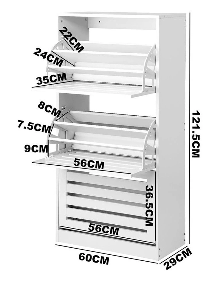 Oikiture Shoe Rack Shoes Storage Cabinet Organiser Shelf 3 Doors 45 Pairs White image 3