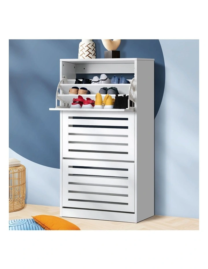 Oikiture Shoe Rack Shoes Storage Cabinet Organiser Shelf 3 Doors 45 Pairs White image 4