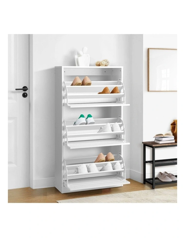 Oikiture Shoe Rack Shoes Storage Cabinet Organiser Shelf 3 Doors 45 Pairs White image 5