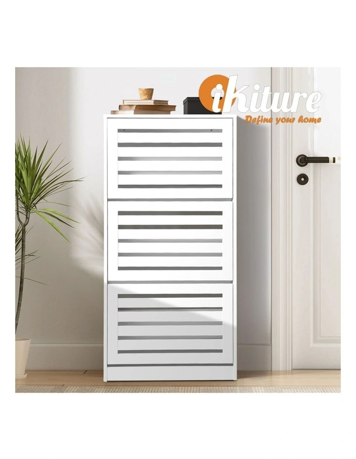 Oikiture Shoe Rack Shoes Storage Cabinet Organiser Shelf 3 Doors 45 Pairs White image 7
