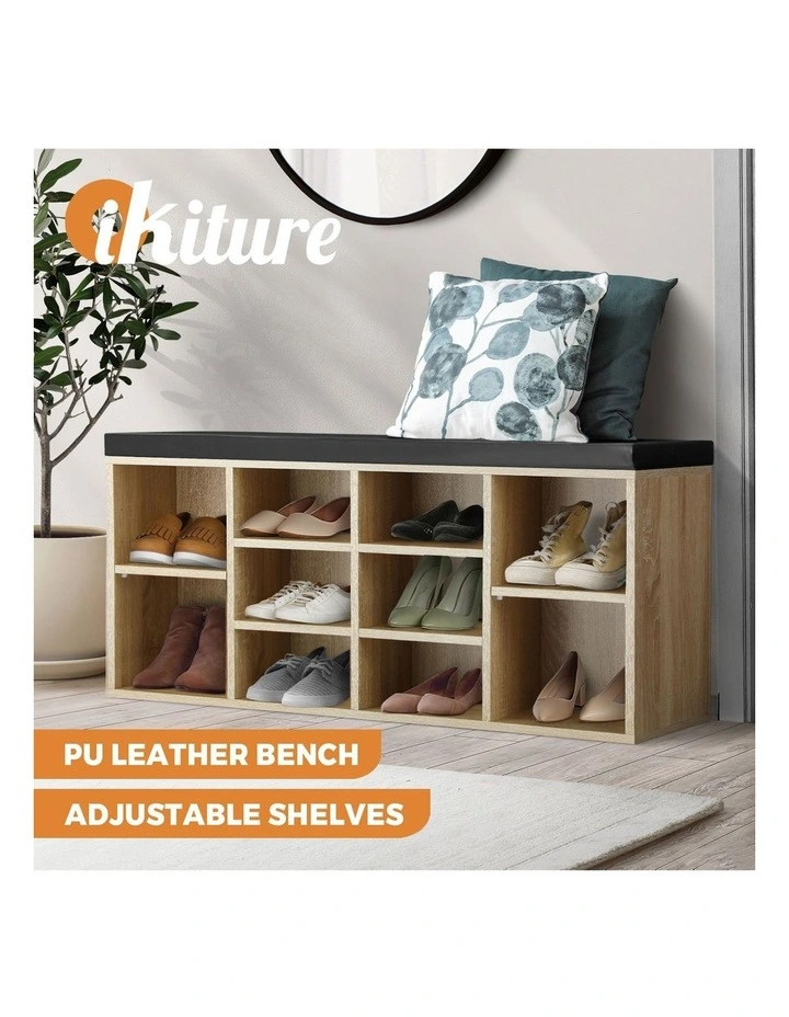 Oikiture Shoe Cabinet Bench Shoe Storage Rack PU Padded Seat Organiser Cupboard image 4