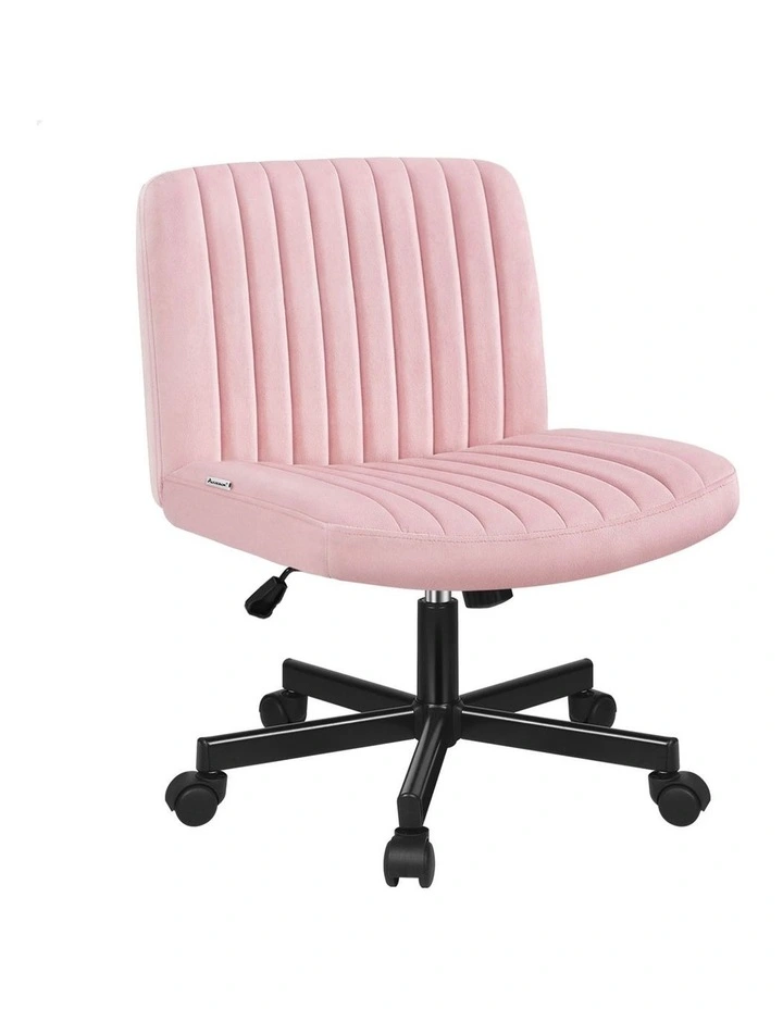 Criss Cross Legged Office Chair with Wheels Velvet Armless Swivel Vanity Chair Pink image 1