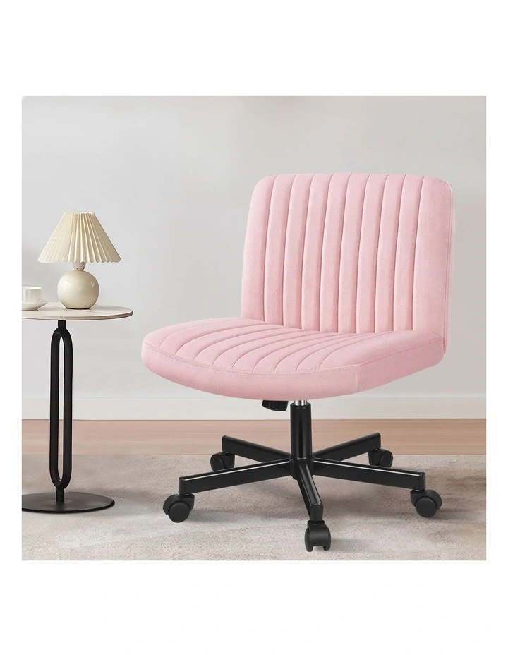 Criss Cross Legged Office Chair with Wheels Velvet Armless Swivel Vanity Chair Pink image 2