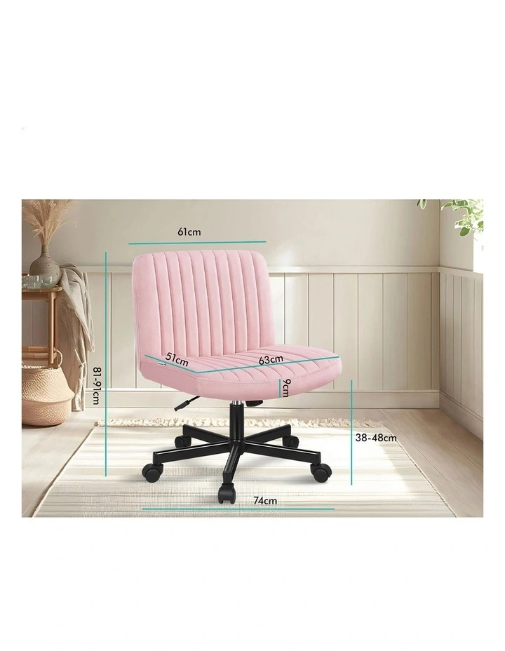 Criss Cross Legged Office Chair with Wheels Velvet Armless Swivel Vanity Chair Pink image 3