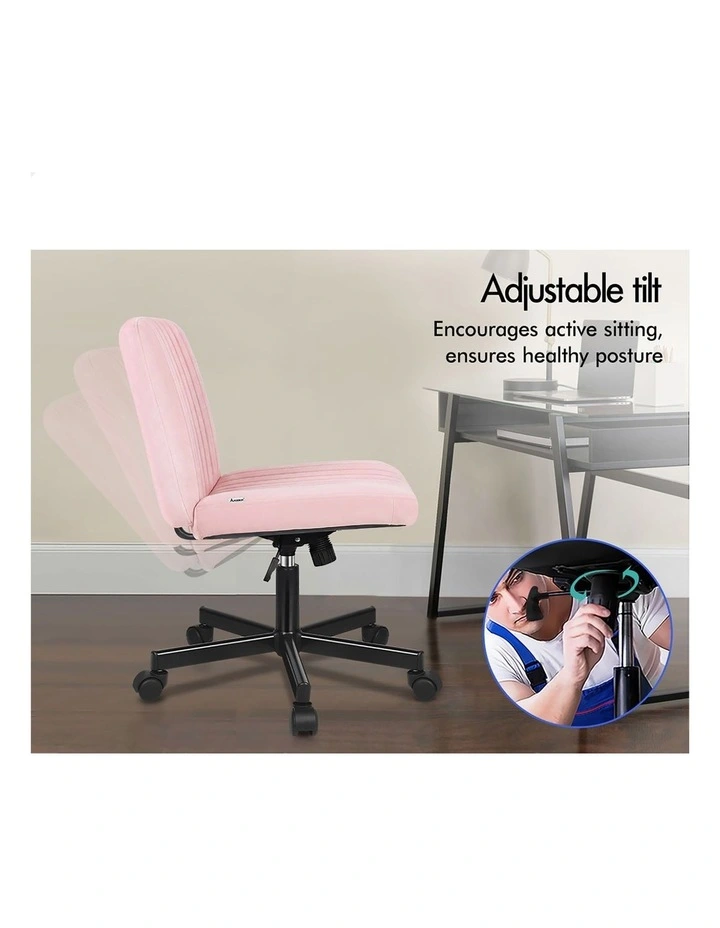 Criss Cross Legged Office Chair with Wheels Velvet Armless Swivel Vanity Chair Pink image 4