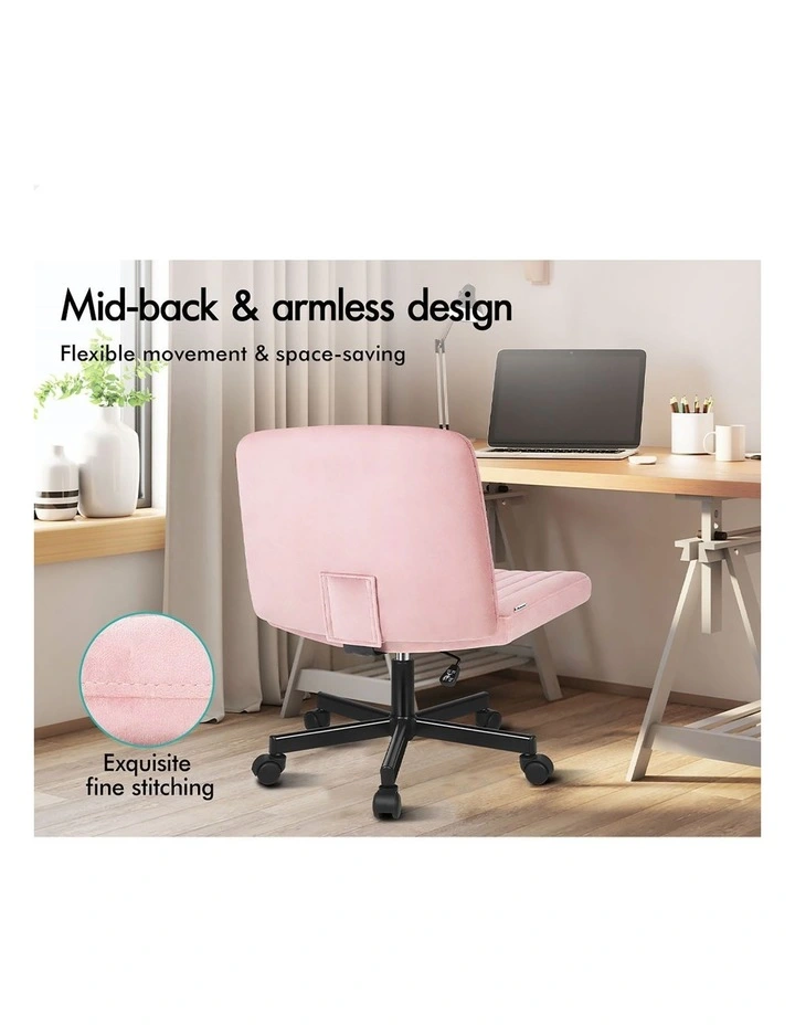 Criss Cross Legged Office Chair with Wheels Velvet Armless Swivel Vanity Chair Pink image 6