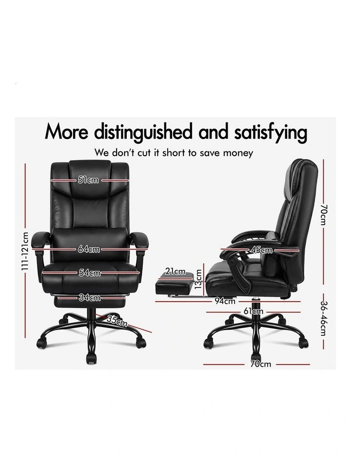 Office Chair Executive Computer Gaming PU Leather Seat Recliner Black image 3