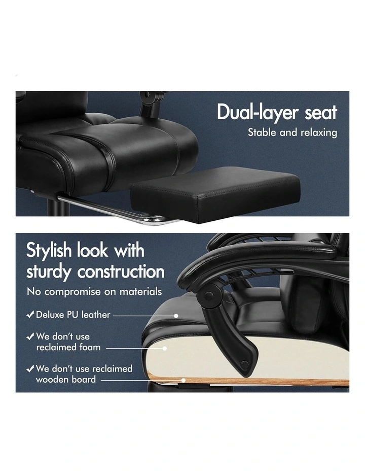 Office Chair Executive Computer Gaming PU Leather Seat Recliner Black image 5