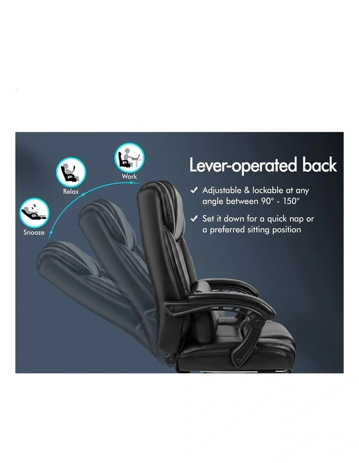 Office Chair Executive Computer Gaming PU Leather Seat Recliner Black image 6