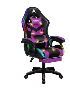 Gaming Office Chair 12 RGB LED Massage Computer Seat Footrest Purple