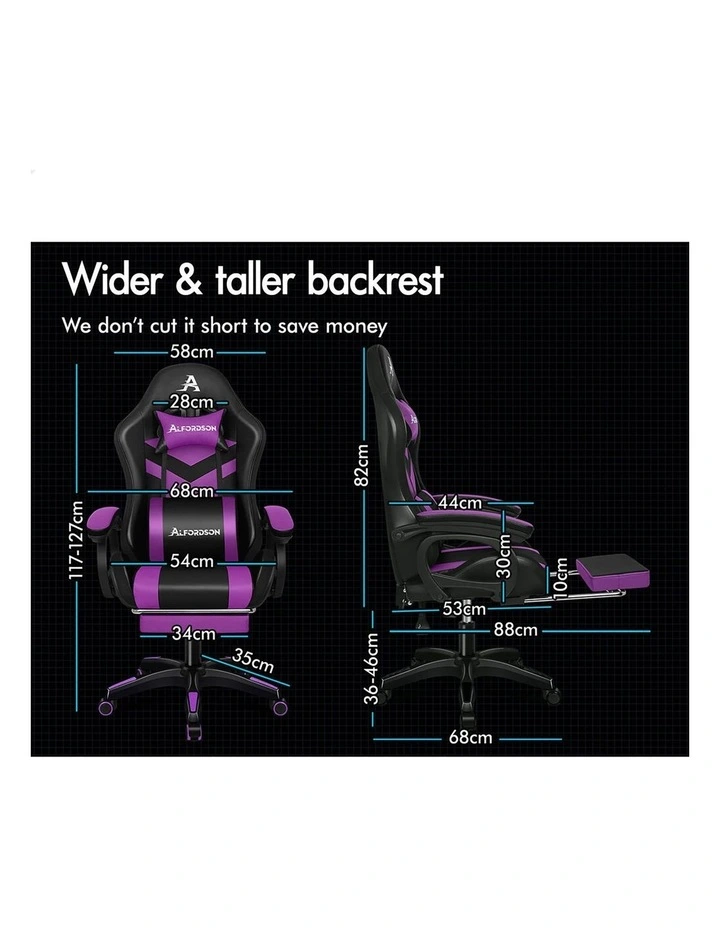 Gaming Office Chair 12 RGB LED Massage Computer Seat Footrest Purple image 3