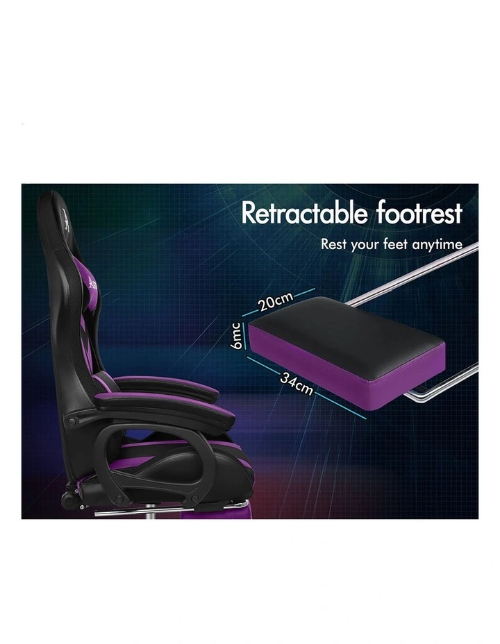 Gaming Office Chair 12 RGB LED Massage Computer Seat Footrest Purple image 4