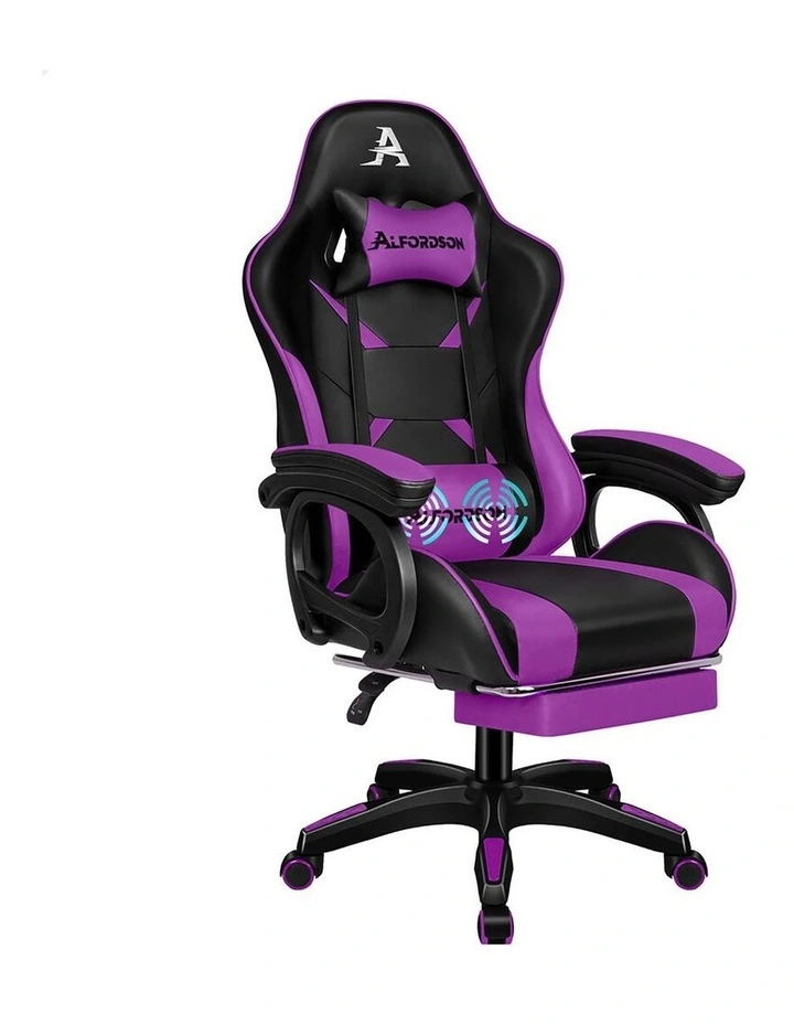 Gaming Office Chair Racing Massage Computer Seat Footrest Leather image 1