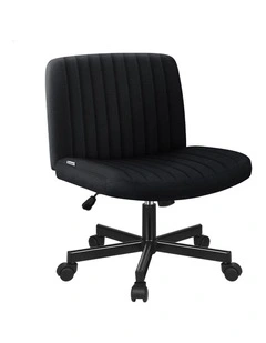 Criss Cross Legged Office Chair with Wheels Fabric Armless Swivel Vanity Chair Black