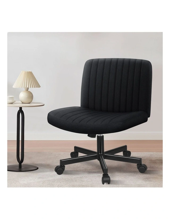 Criss Cross Legged Office Chair with Wheels Fabric Armless Swivel Vanity Chair Black image 2