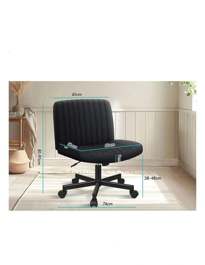 Criss Cross Legged Office Chair with Wheels Fabric Armless Swivel Vanity Chair Black image 3