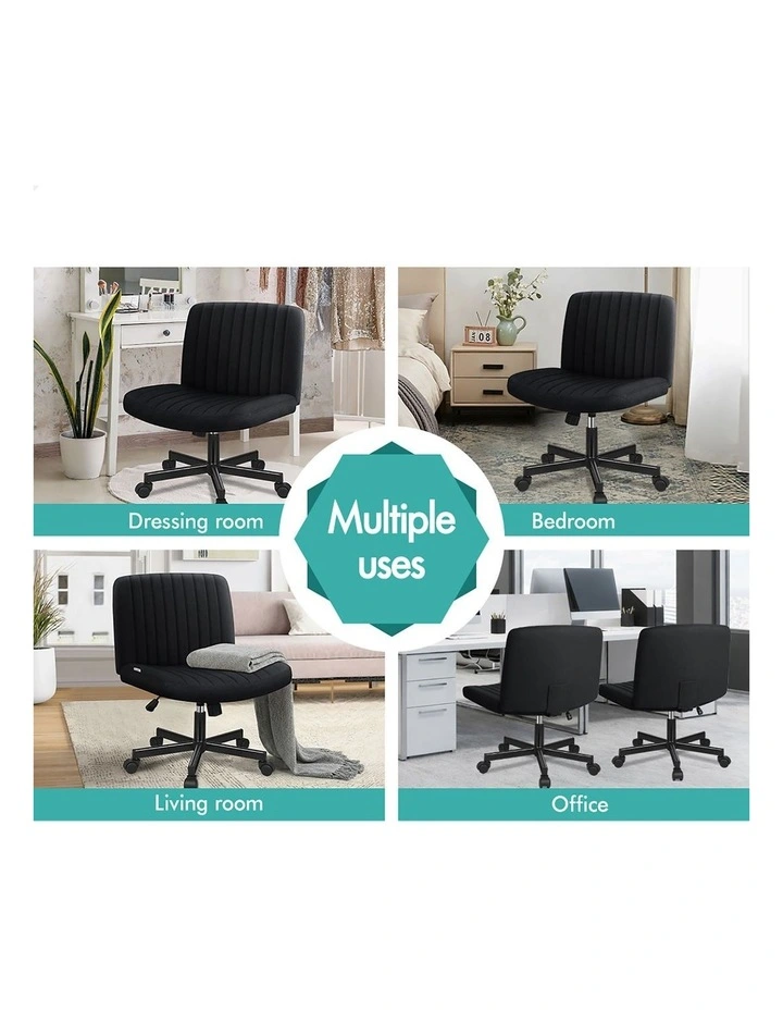 Criss Cross Legged Office Chair with Wheels Fabric Armless Swivel Vanity Chair Black image 4