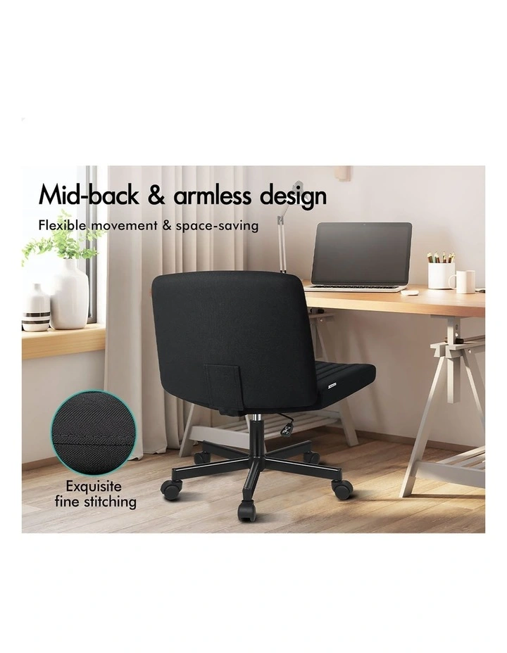 Criss Cross Legged Office Chair with Wheels Fabric Armless Swivel Vanity Chair Black image 5