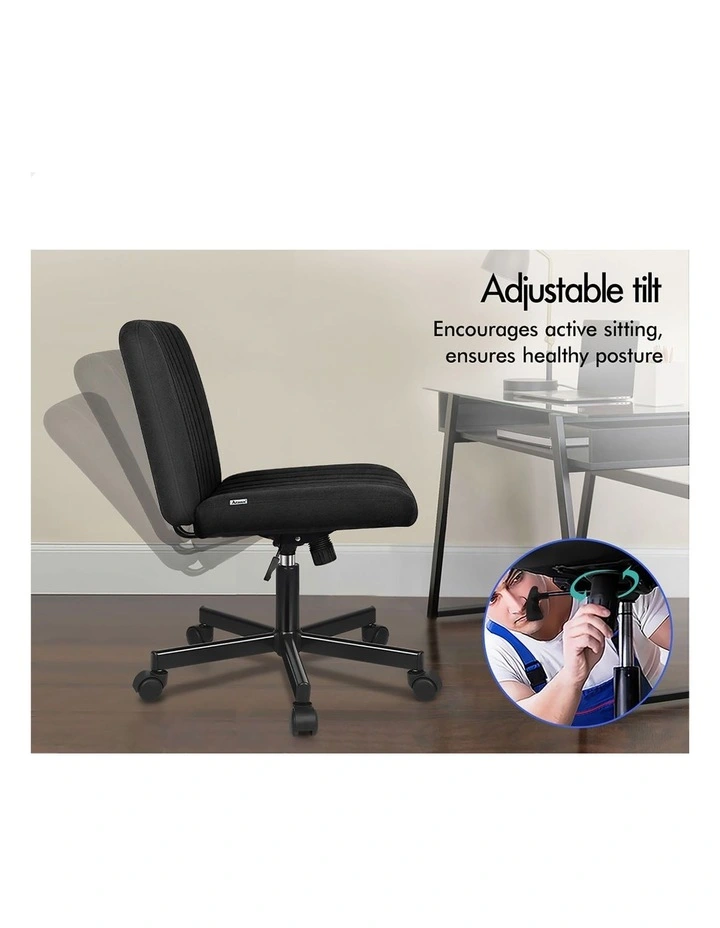 Criss Cross Legged Office Chair with Wheels Fabric Armless Swivel Vanity Chair Black image 7