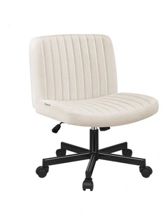 Criss Cross Legged Office Chair with Wheels Fabric Armless Swivel Vanity Chair Beige