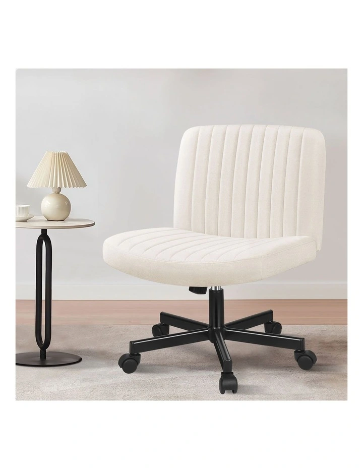 Criss Cross Legged Office Chair with Wheels Fabric Armless Swivel Vanity Chair Beige image 2