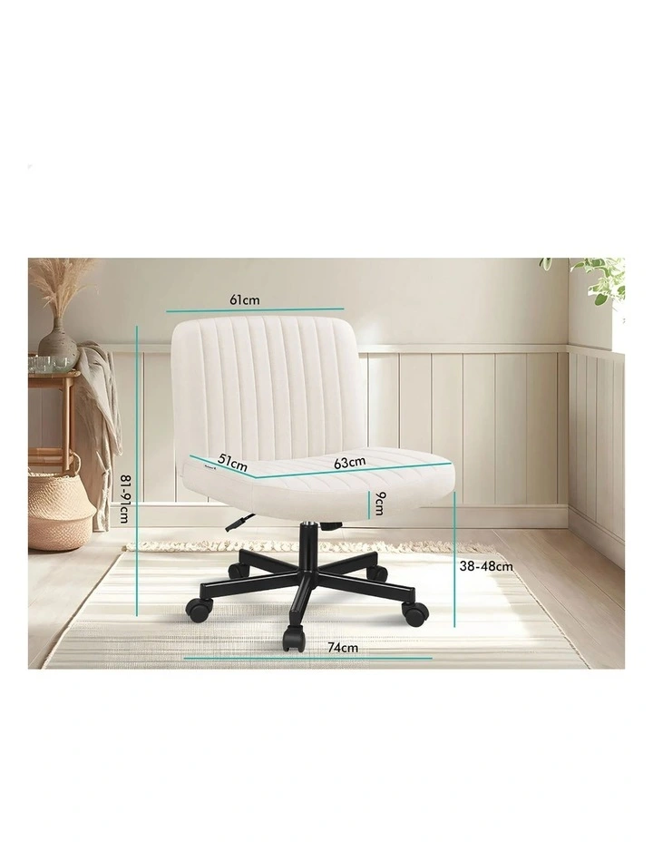 Criss Cross Legged Office Chair with Wheels Fabric Armless Swivel Vanity Chair Beige image 3
