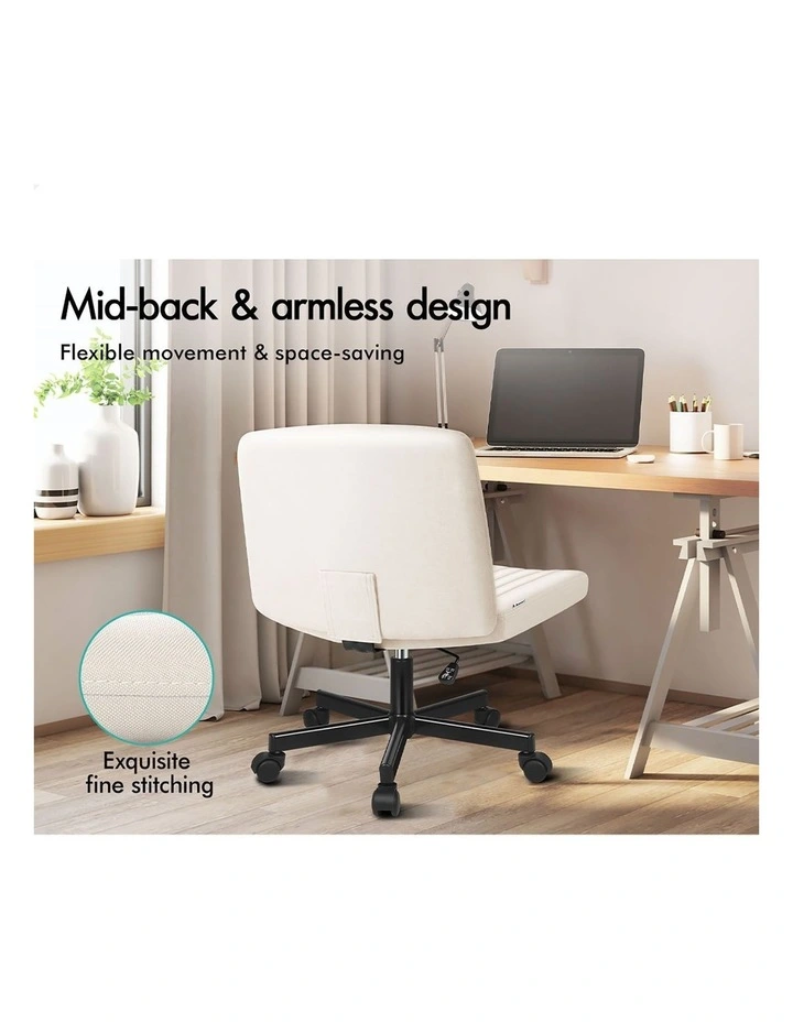 Criss Cross Legged Office Chair with Wheels Fabric Armless Swivel Vanity Chair Beige image 4