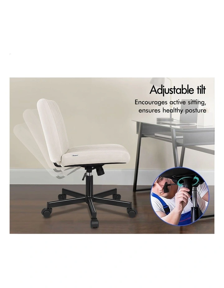 Criss Cross Legged Office Chair with Wheels Fabric Armless Swivel Vanity Chair Beige image 5