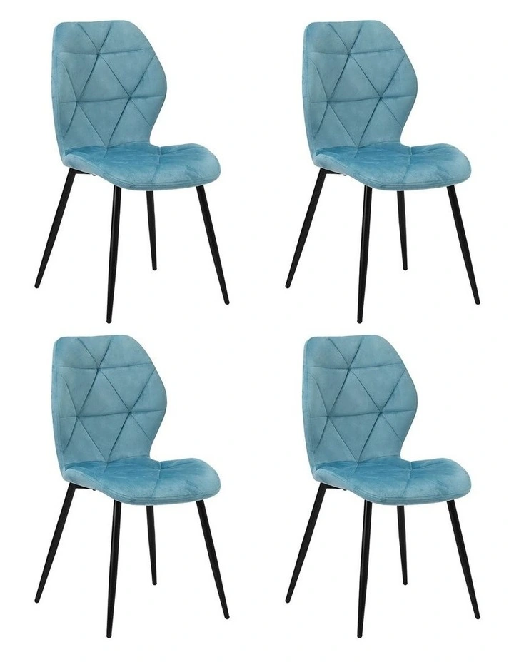 Oikiture Set of 4 Dining Chairs Kitchen Chair Padded Seat High Back Velvet Blue image 1