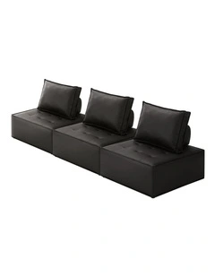Oikiture 3PC Modular Sofa Lounge Chair Armless TOFU Back PU Leather Black