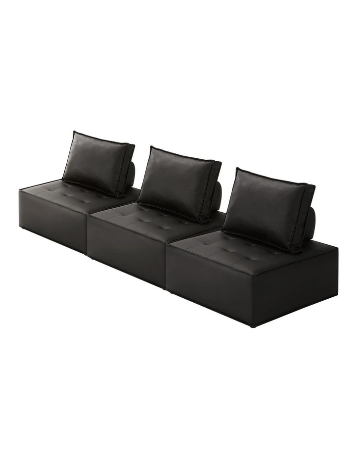 Oikiture 3PC Modular Sofa Lounge Chair Armless TOFU Back PU Leather Black image 1