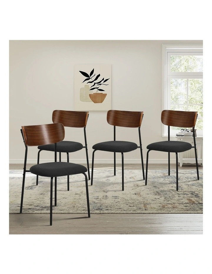 Oikiture 4PCS Dining Chairs Kitchen Chair Padded Lounge Seat Corduroy Black image 4