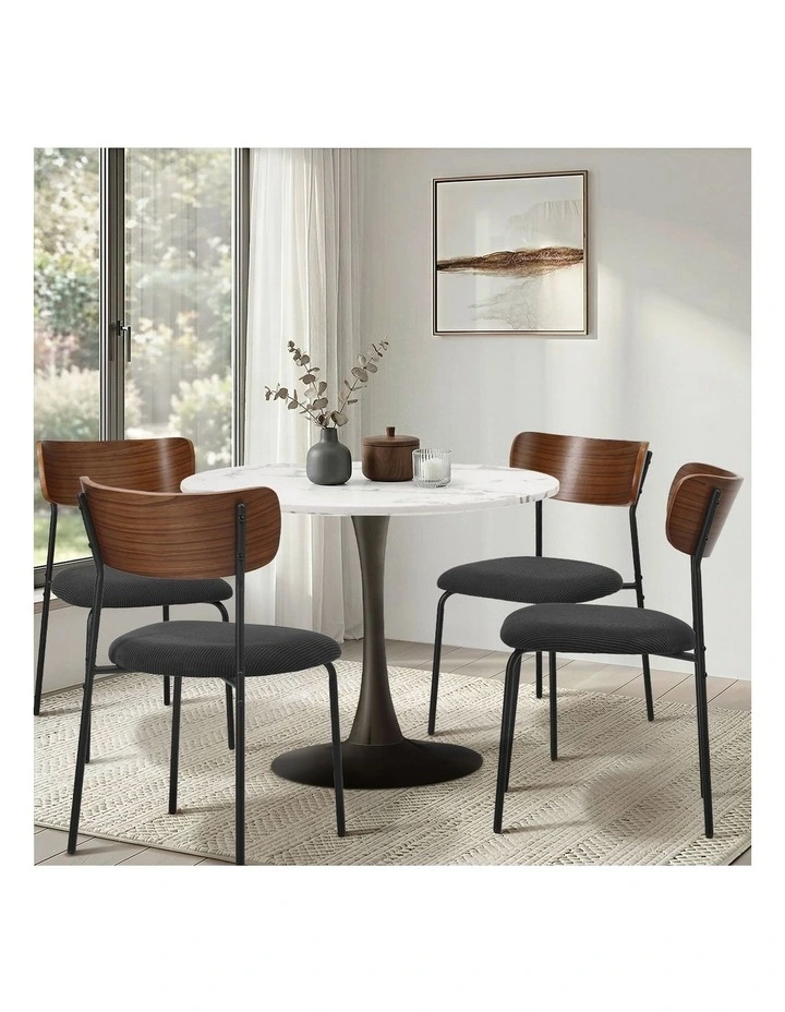 Oikiture 4PCS Dining Chairs Kitchen Chair Padded Lounge Seat Corduroy Black image 5