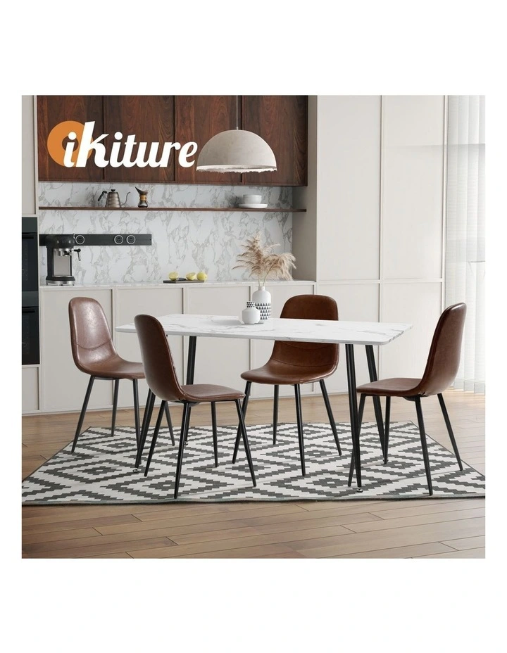 Oikiture 4x Dining Chairs Kitchen Accent Chair Lounge Room PU Leather Brown image 5