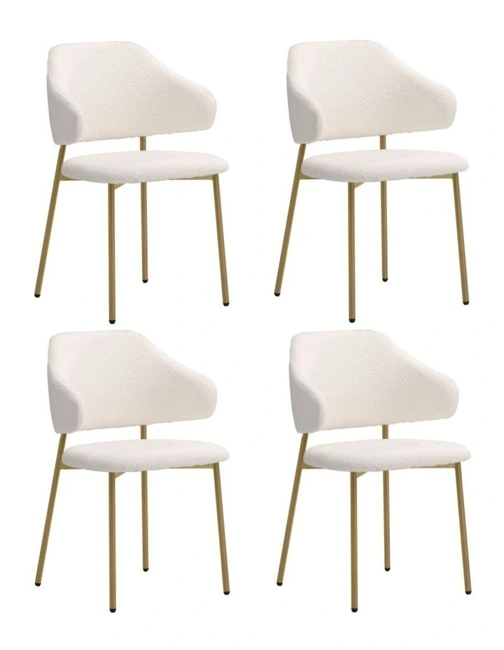 Oikiture 4x Dining Chair Accent Chairs Armchair Tub Armchairs Sherpa Gold&White image 1