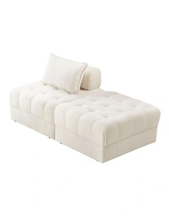 Oikiture 2 Seater Boucle Modular Sofa & Ottoman Set Armless TOFU Back White
