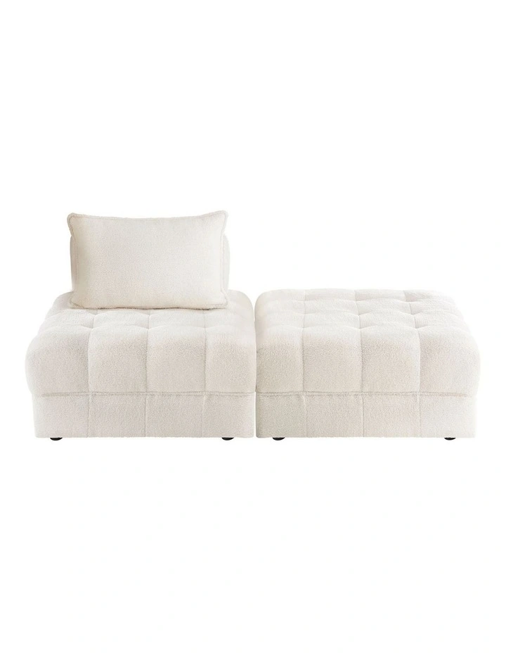 Oikiture 2 Seater Boucle Modular Sofa & Ottoman Set Armless TOFU Back White image 2