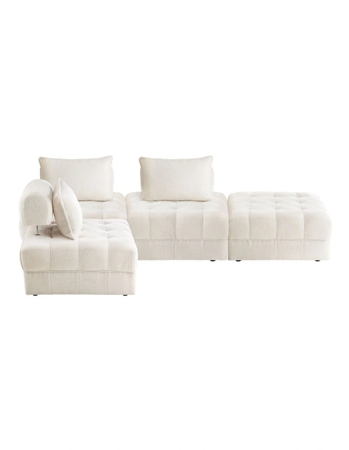 Oikiture 4 Seater Boucle Modular Sofa & Ottoman Set Armless TOFU Back White image 2