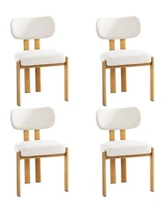 Oikiture Set of 4 Dining Chairs Linen Fabric Kitchen Chair Padded Seat Beige