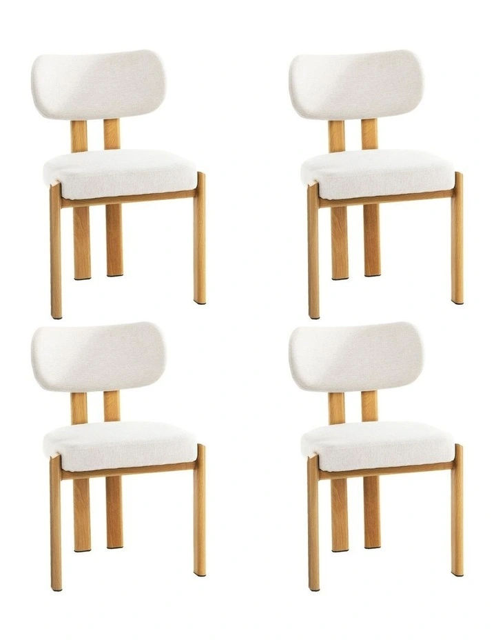 Oikiture Set of 4 Dining Chairs Linen Fabric Kitchen Chair Padded Seat Beige image 1