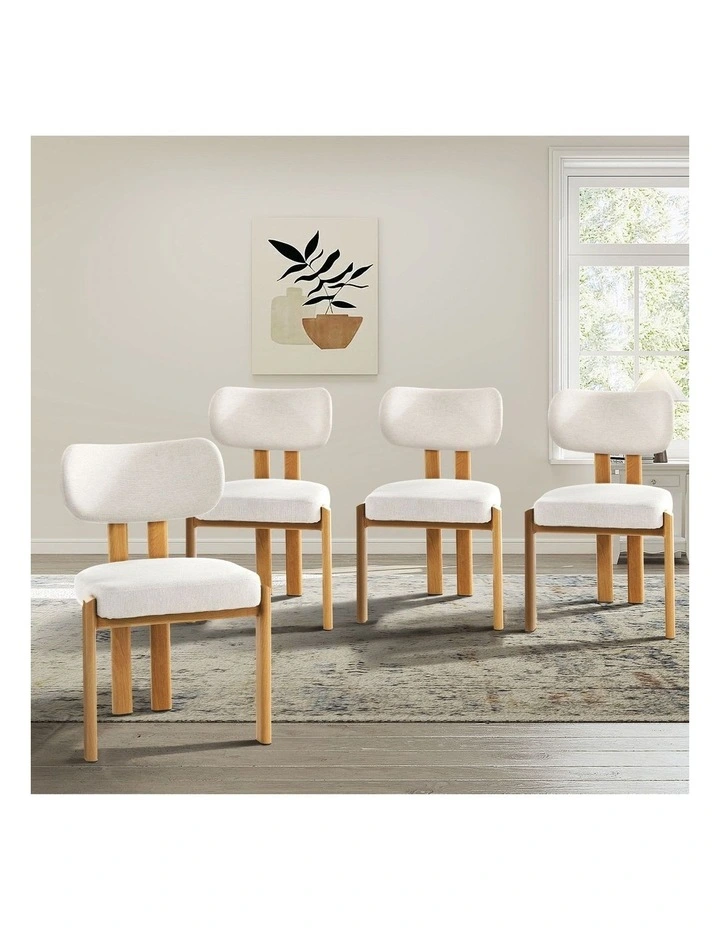 Oikiture Set of 4 Dining Chairs Linen Fabric Kitchen Chair Padded Seat Beige image 4