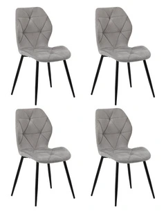 Oikiture Set of 4 Dining Chairs Kitchen Chair Padded Seat High Back Velvet Grey