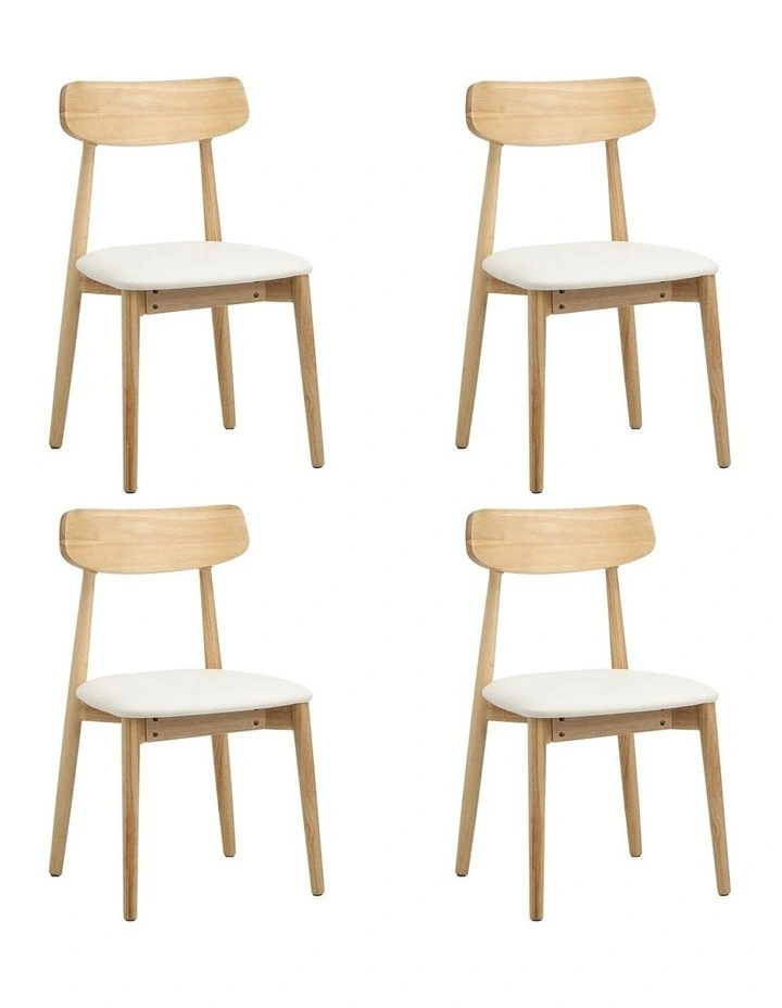 Oikiture 4x Dining Chairs Kitchen Chair PU Leather Solid Wood Cafe Lounge Beige image 4
