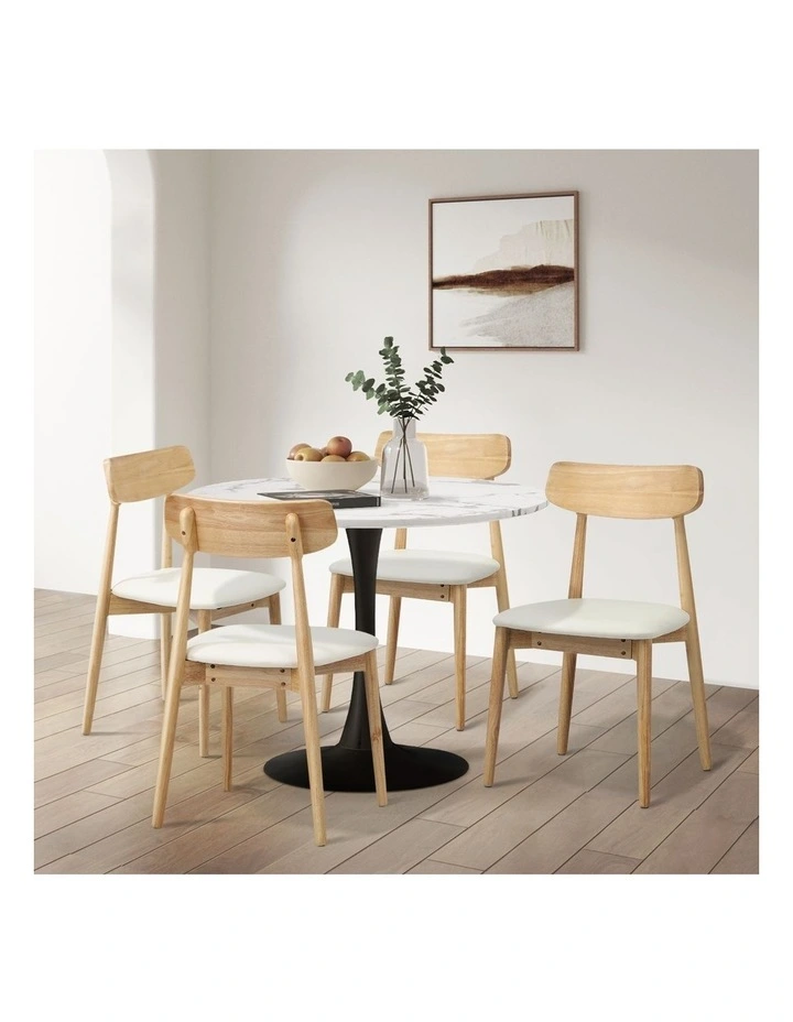 Oikiture 4x Dining Chairs Kitchen Chair PU Leather Solid Wood Cafe Lounge Beige image 5