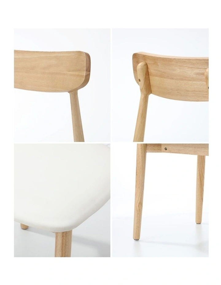 Oikiture 4x Dining Chairs Kitchen Chair PU Leather Solid Wood Cafe Lounge Beige image 6