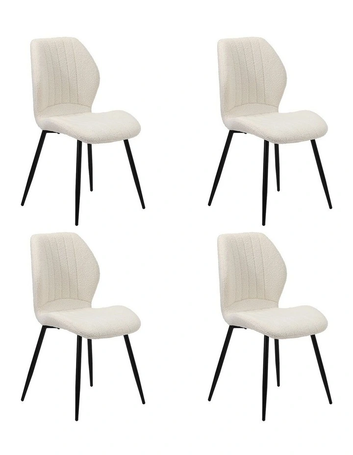 Oikiture Set of 4 Dining Chairs Kitchen Lounge Padded Seat Armless Boucle White image 1