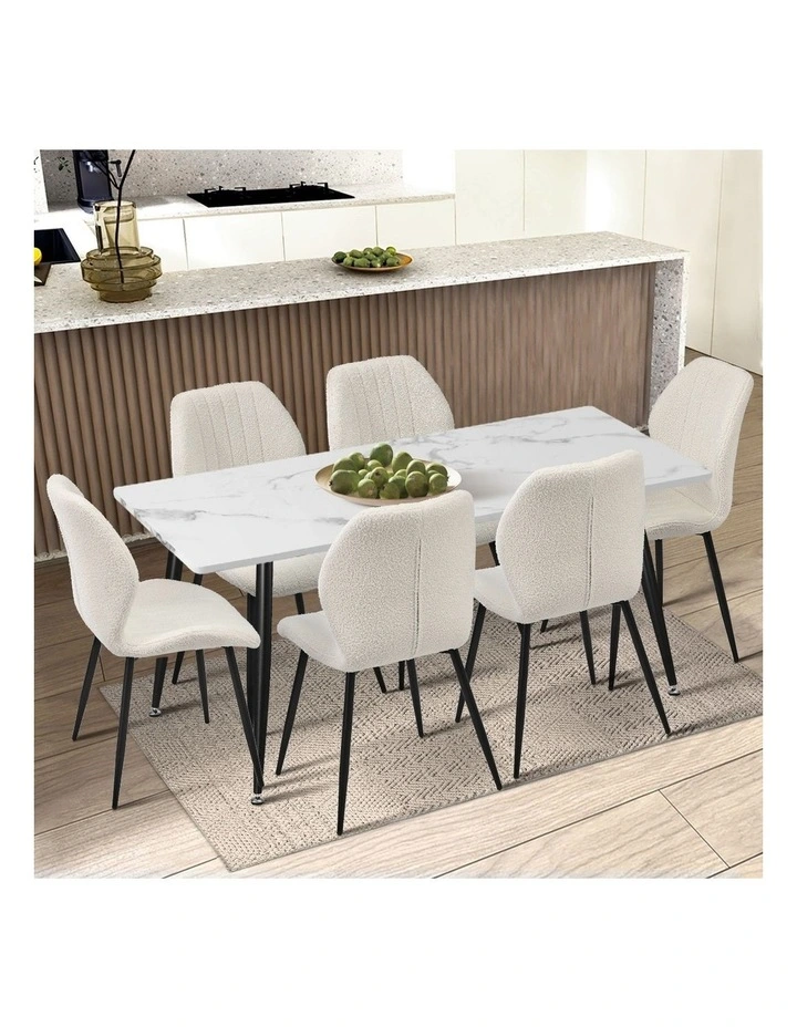 Oikiture Set of 4 Dining Chairs Kitchen Lounge Padded Seat Armless Boucle White image 5