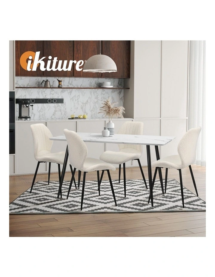 Oikiture Set of 4 Dining Chairs Kitchen Lounge Padded Seat Armless Boucle White image 7
