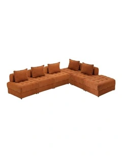 Oikiture 6 Seater Velvet Modular Sofa & Ottoman Set Armless TOFU Back Brown