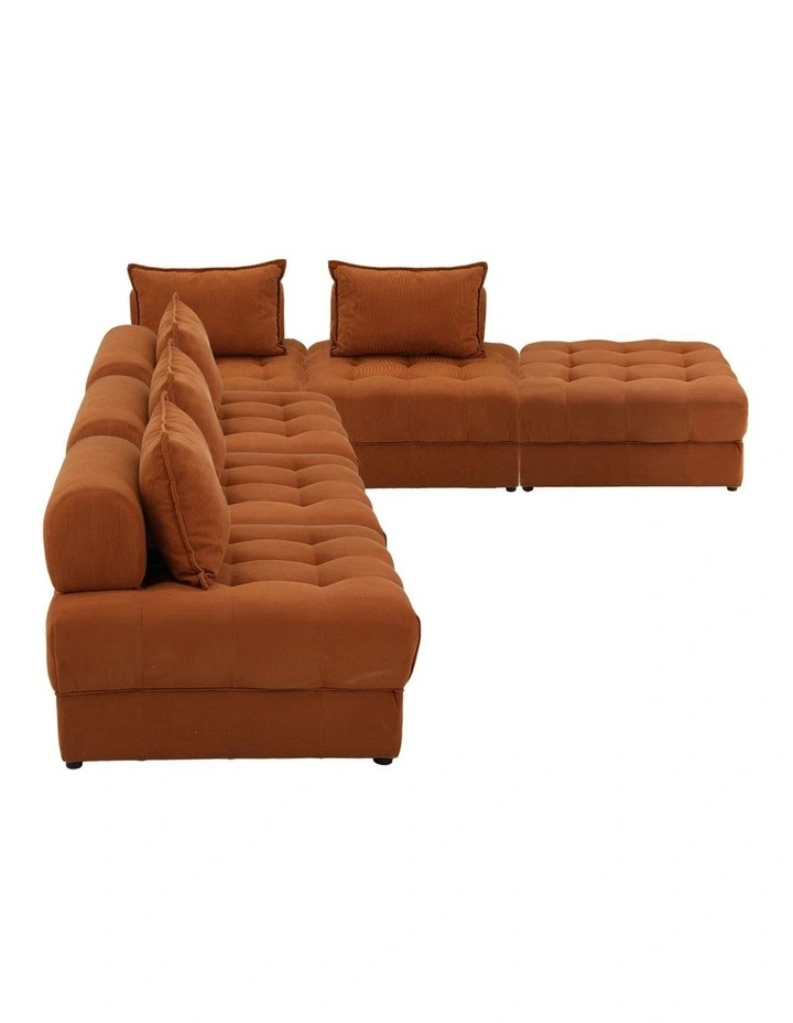 Oikiture 6 Seater Velvet Modular Sofa & Ottoman Set Armless TOFU Back Brown image 2